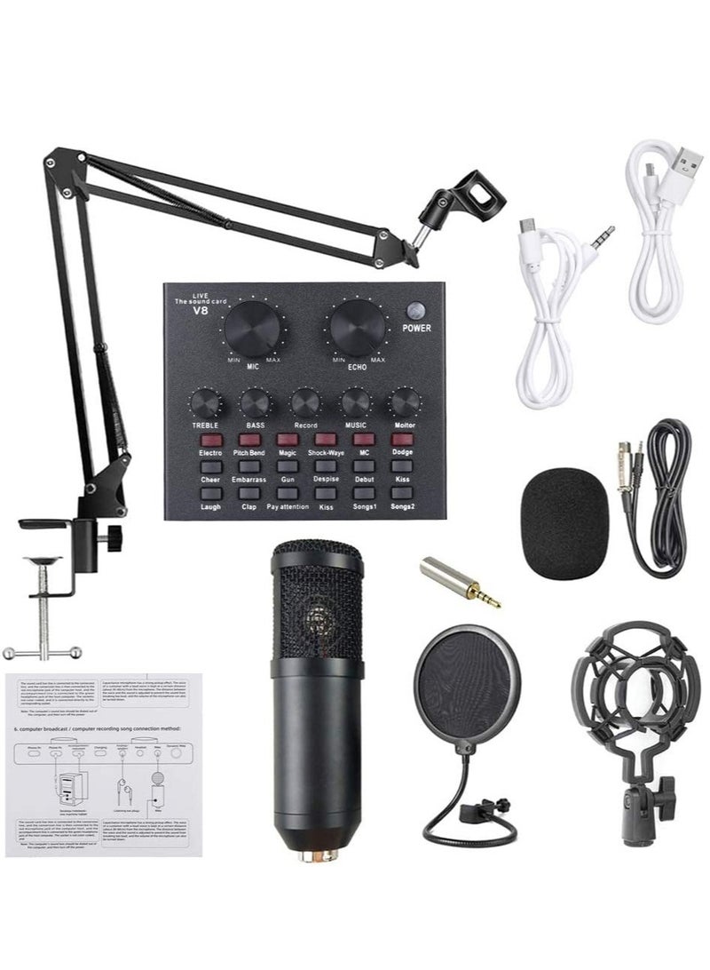 Microphone,Live Sound Card & BM800 Suspension Microphone Kit Broadcasting Recording Condenser Microphone Set Intelligent Volume Audio Mixer Sound Card for Computer PC Live Sound  - Image 5