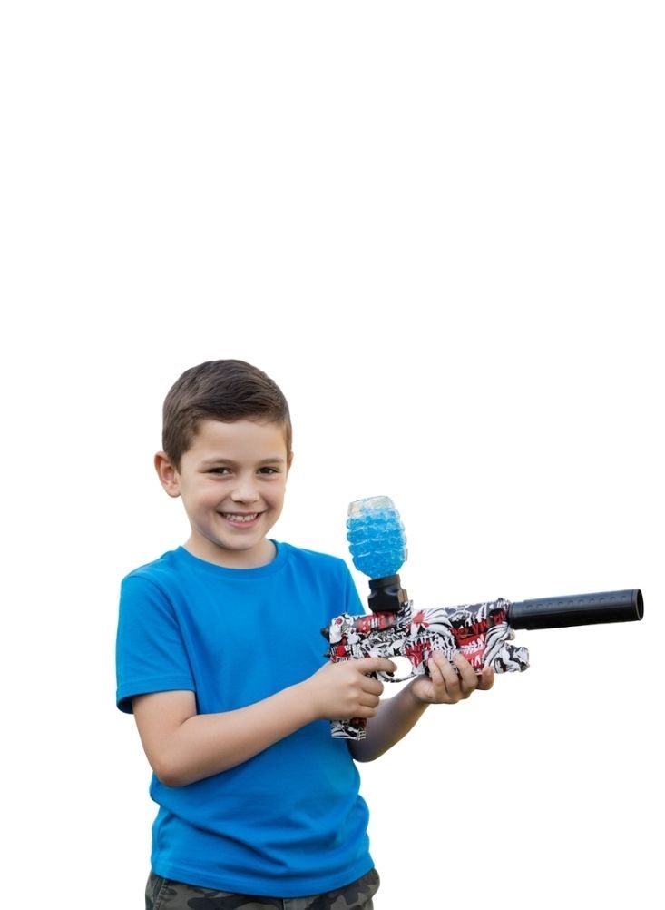 بريميم مسدس لعبة رصاصات مائية أسود وأحمر وأبيض - قاذف كرات جل ناعمة مع خزان ذخيرة أزرق، لعبة إطلاق نار حركية - Image 2