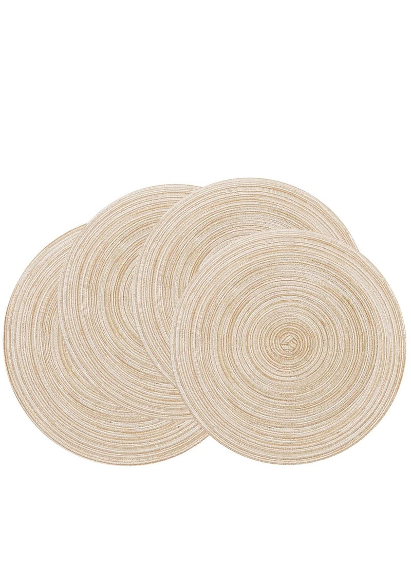 Captaintech Round Braided Placemats for Dining Table Diameter 15 inch,Woven Heat Resistant Anti-Slid Cotton Washable Kitchen Mats(Beige,Set of 4) - Image 1