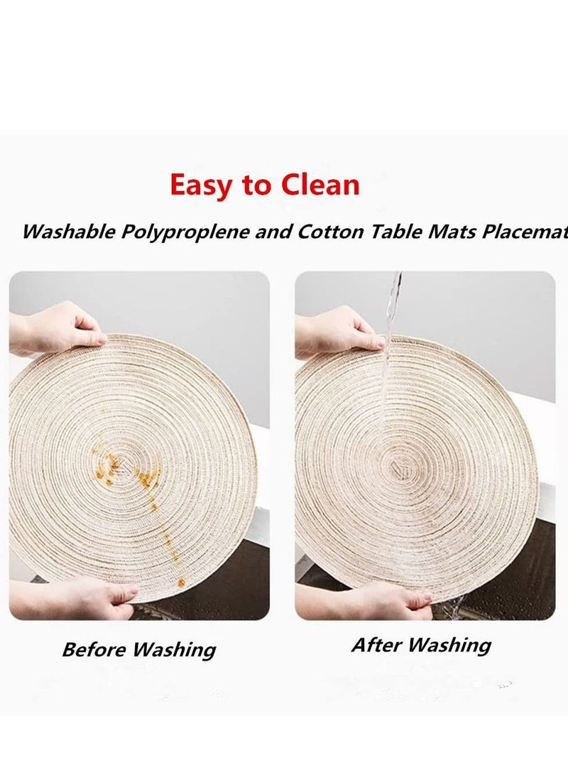 Captaintech Round Braided Placemats for Dining Table Diameter 15 inch,Woven Heat Resistant Anti-Slid Cotton Washable Kitchen Mats(Beige,Set of 4) - Image 5