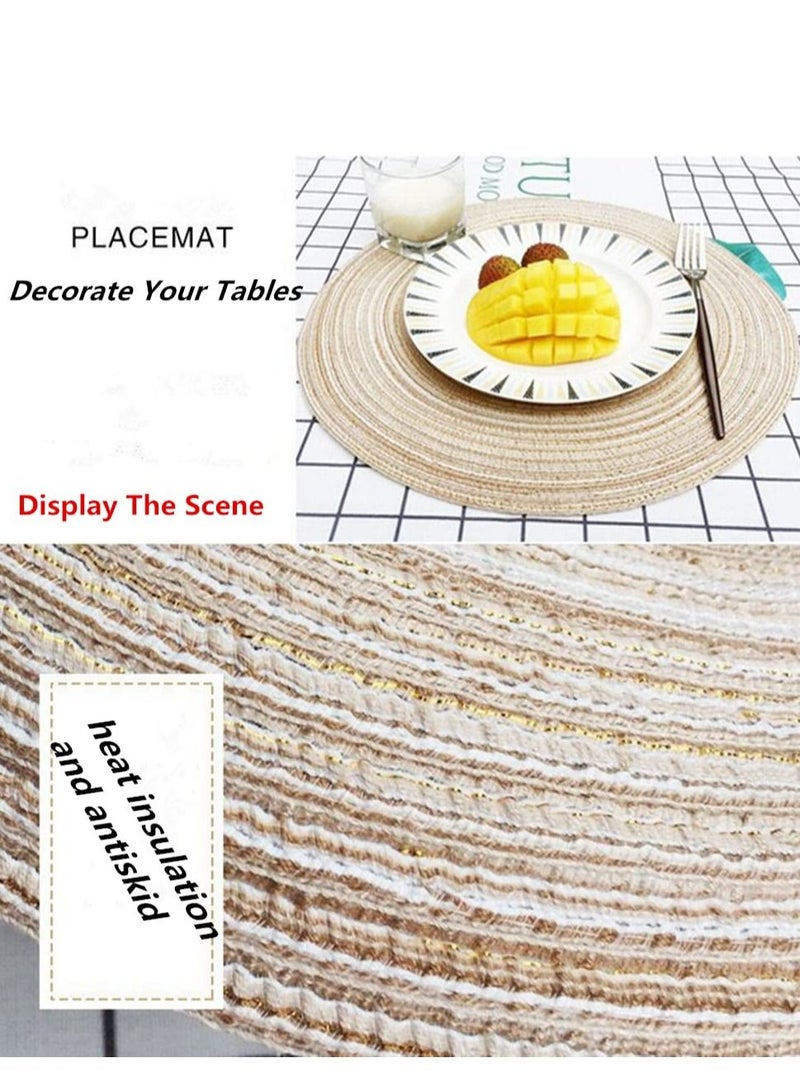 Captaintech Round Braided Placemats for Dining Table Diameter 15 inch,Woven Heat Resistant Anti-Slid Cotton Washable Kitchen Mats(Beige,Set of 4) - Image 4