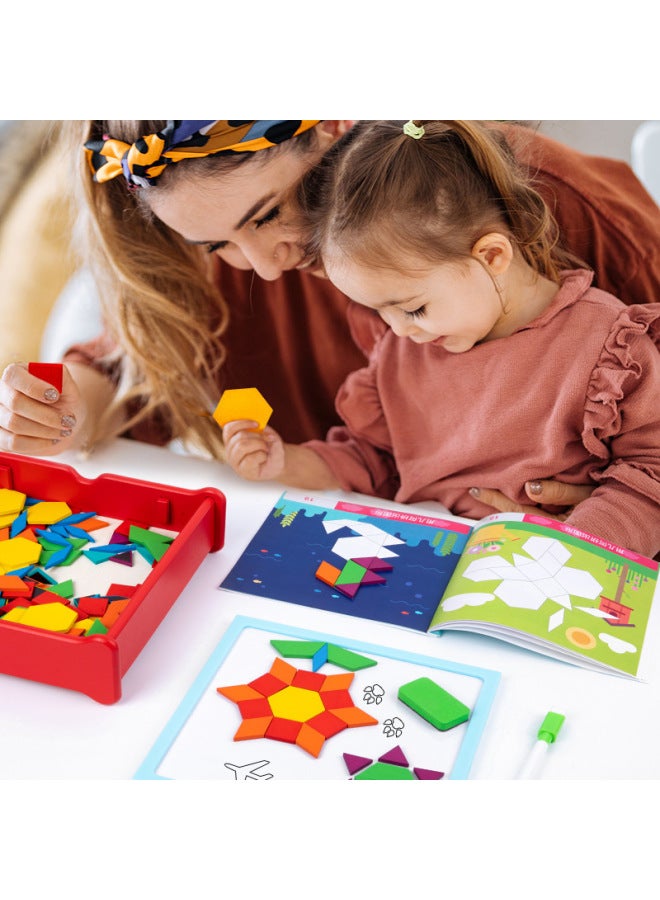 196 Pieces Wooden Children's Educational Toys 3-6 Years Old Creative Geometric Shape Magnetic Puzzle Tangram Wooden Building Blocks-Color:Geometric Puzzle - Image 5