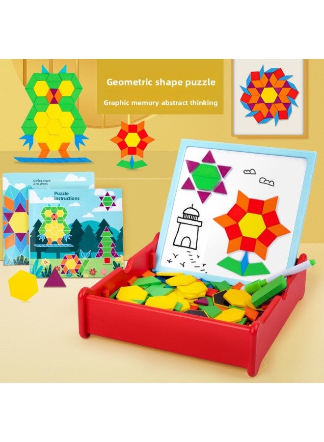 196 Pieces Wooden Children's Educational Toys 3-6 Years Old Creative Geometric Shape Magnetic Puzzle Tangram Wooden Building Blocks-Color:Geometric Puzzle - Image 4