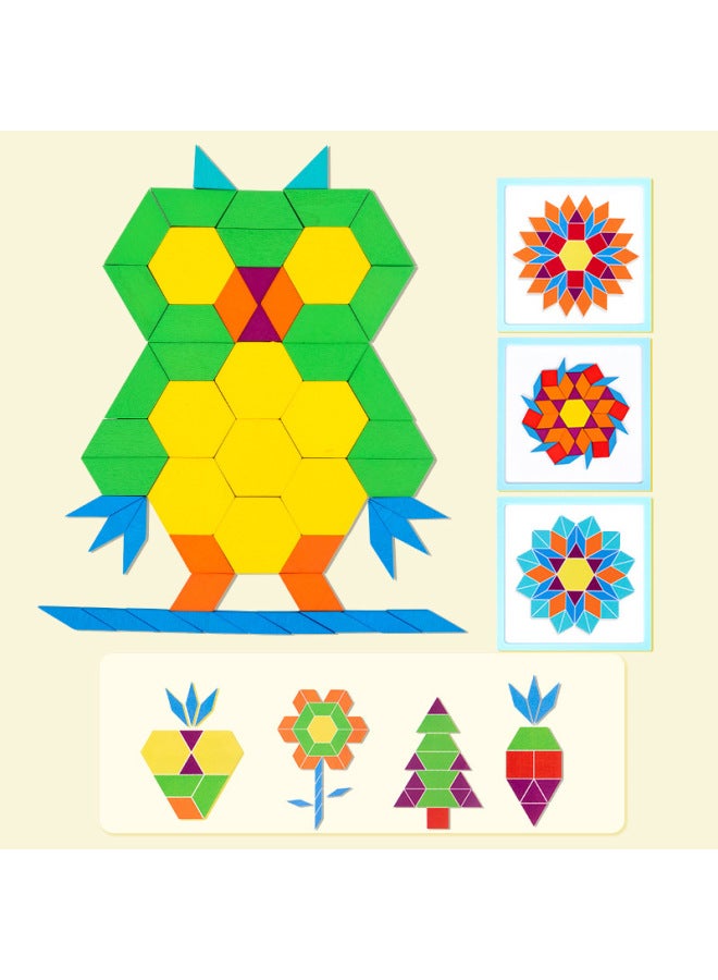 196 Pieces Wooden Children's Educational Toys 3-6 Years Old Creative Geometric Shape Magnetic Puzzle Tangram Wooden Building Blocks-Color:Geometric Puzzle - Image 2