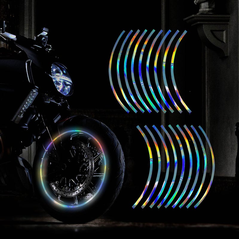 TOMALL 18pcs Lengthen 1619 Reflective Wheel Rim Stripe Decal for Motorcycle Wheels Car Cycling Bike Bicycle Night Safety Decoration Stripe Universal Reflective Sticker for Car Gradient - Image 3