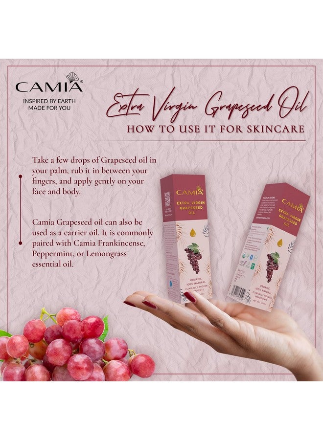CAMIA زيت بذور العنب العضوي البكر الممتاز المعصور على البارد | غني بالأحماض الدهنية الحرة، فيتامين أ، فيتامين هـ ومضادات الأكسدة | يعزز صحة البشرة وترطيبها | يقلل من تساقط الشعر، يحسن لمعان الشعر | زجاجة سعة 100 مل - Image 5