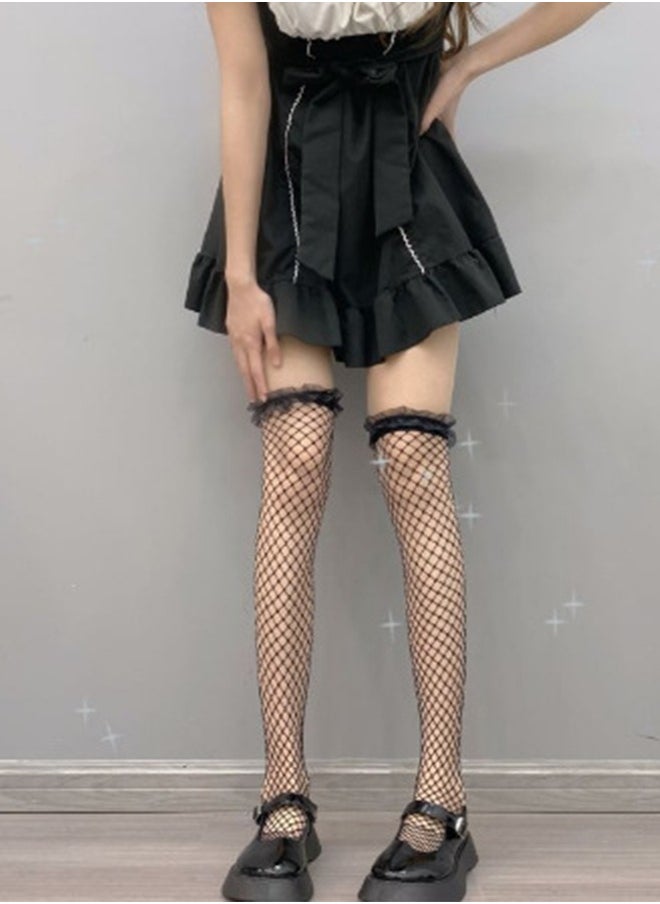 Socks - Fishnet Over-The-knee Stockings Silicone Ladies Black Over-The-knee Stockings Female Lace Fishnet Stockings Lolita Long Over-The-knee Thin Jk Socks Black - Image 1