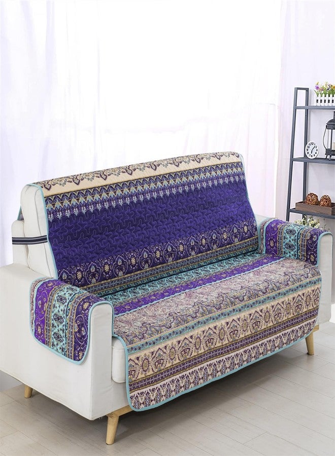 Yiran Blue Purple Boho Couch Cover Mandala Stripe Furniture Protector with Elastic Straps Bohemian Soft Microfiber Sofa Cover Slipcover for Kids Dogs Pets,3 Seater (Sitting Area 66 inch) - Image 2