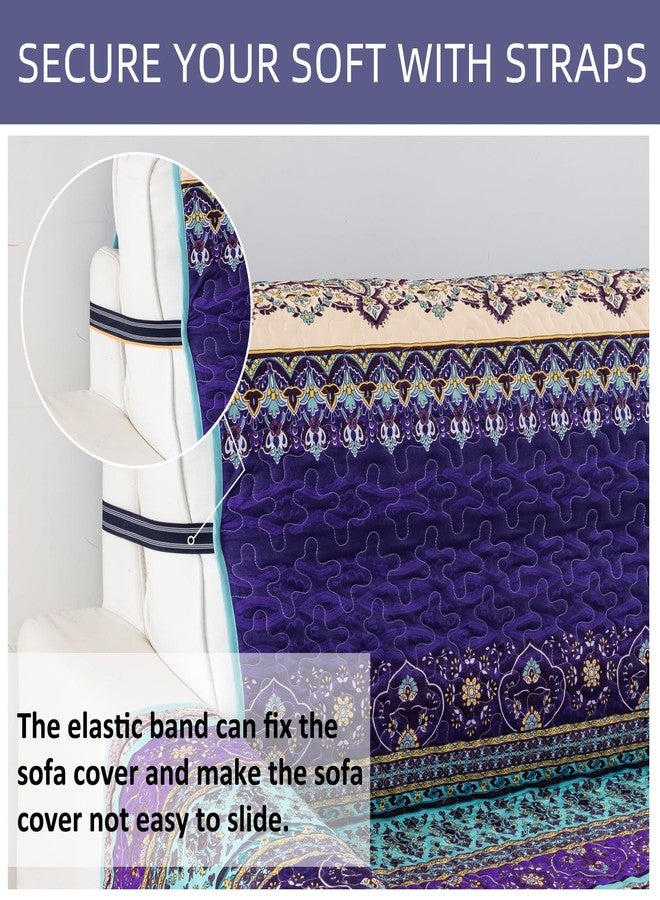 Yiran Blue Purple Boho Couch Cover Mandala Stripe Furniture Protector with Elastic Straps Bohemian Soft Microfiber Sofa Cover Slipcover for Kids Dogs Pets,3 Seater (Sitting Area 66 inch) - Image 5
