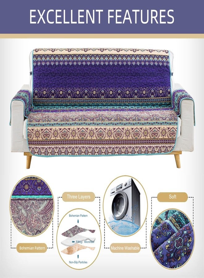 Yiran Blue Purple Boho Couch Cover Mandala Stripe Furniture Protector with Elastic Straps Bohemian Soft Microfiber Sofa Cover Slipcover for Kids Dogs Pets,3 Seater (Sitting Area 66 inch) - Image 4