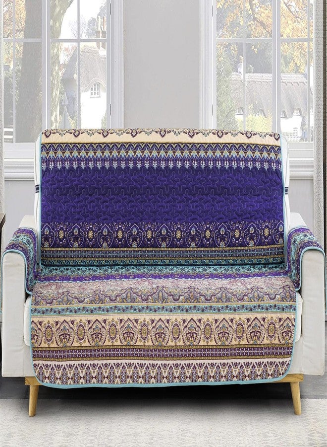 Yiran Blue Purple Boho Couch Cover Mandala Stripe Furniture Protector with Elastic Straps Bohemian Soft Microfiber Sofa Cover Slipcover for Kids Dogs Pets,3 Seater (Sitting Area 66 inch) - Image 1