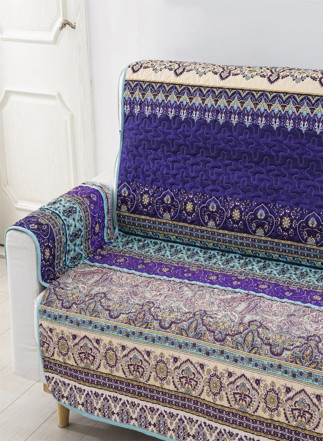 Yiran Blue Purple Boho Couch Cover Mandala Stripe Furniture Protector with Elastic Straps Bohemian Soft Microfiber Sofa Cover Slipcover for Kids Dogs Pets,3 Seater (Sitting Area 66 inch) - Image 3