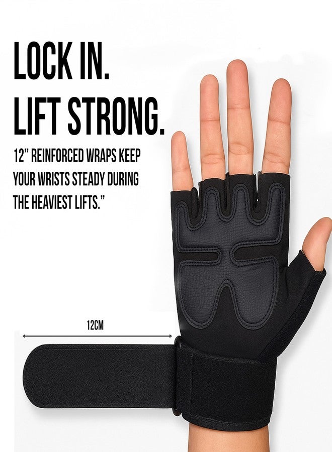 PULSEIT قفازات رفع الأثقال PulseITGripGloves للرجال والنساء | قفازات رياضية مبطنة بالمطاط مع دعم للمعصم | قفازات تمارين رياضية للصالات الرياضية، والكروسفت، واللياقة البدنية، ورفع الأثقال (أسود) (مقاس XL) - Image 3