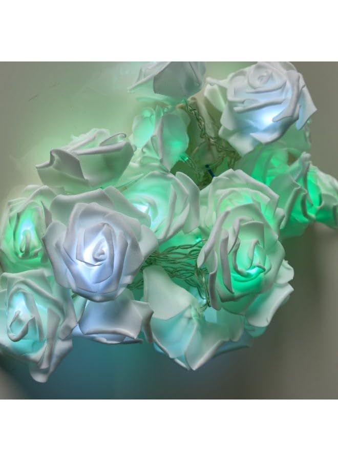 SHOP White Rose LED Garland with Green Lights â€“ 20 Bulbs, Plug-In, Perfect for Home & Events2M