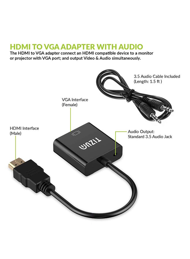 Tizum Renewed - Hdmi to Vga/Av Adapter Cable 1080P for Projector, Computer, Laptop, Tv, Projectors & Tv with Aux Cable - Image 2