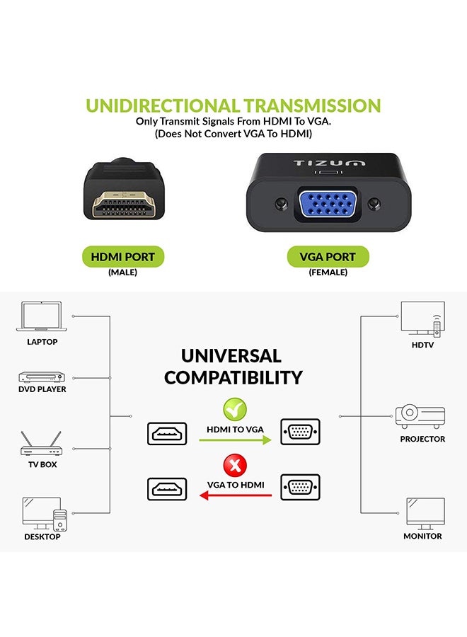 Tizum Renewed - Hdmi to Vga/Av Adapter Cable 1080P for Projector, Computer, Laptop, Tv, Projectors & Tv with Aux Cable - Image 3