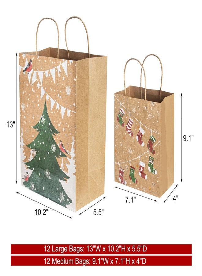 CHARMGIFTBOX Christmas Gift Bags, 24-Pack Kraft Paper Gift Bags with Handles, 12 Large 13” & 12 Medium 9” Assortment for Holiday Party Favors, Gift Wrapping, Xmas Decor - Image 2
