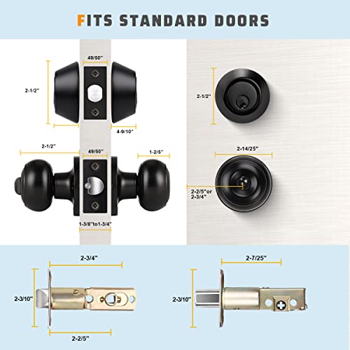 KNOBWELL 2 Pack Entry Door Knob and Double Cylinder Deadbolt Set, Keyed Alike Door Lock Sets, Black Exterior Door Knob with Deadbolt for Office Front Door, Front Door Handle and Deadbolt Set - Image 5