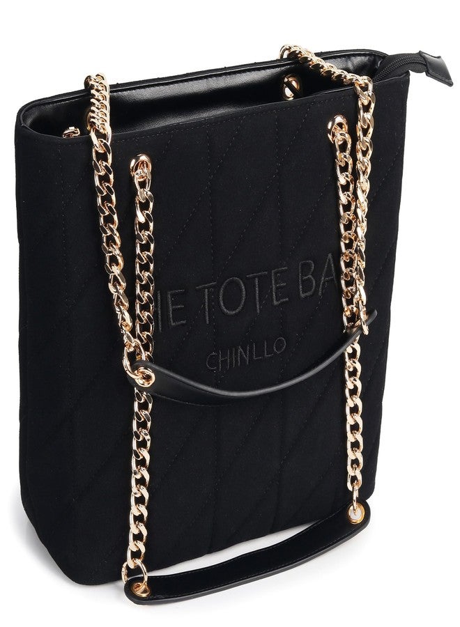 Chinllo Tote Bag for Women, Medium Top Handle Handbags Purse, Black-suede, Medium - Image 1