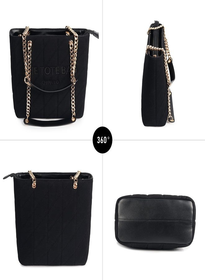 Chinllo Tote Bag for Women, Medium Top Handle Handbags Purse, Black-suede, Medium - Image 5
