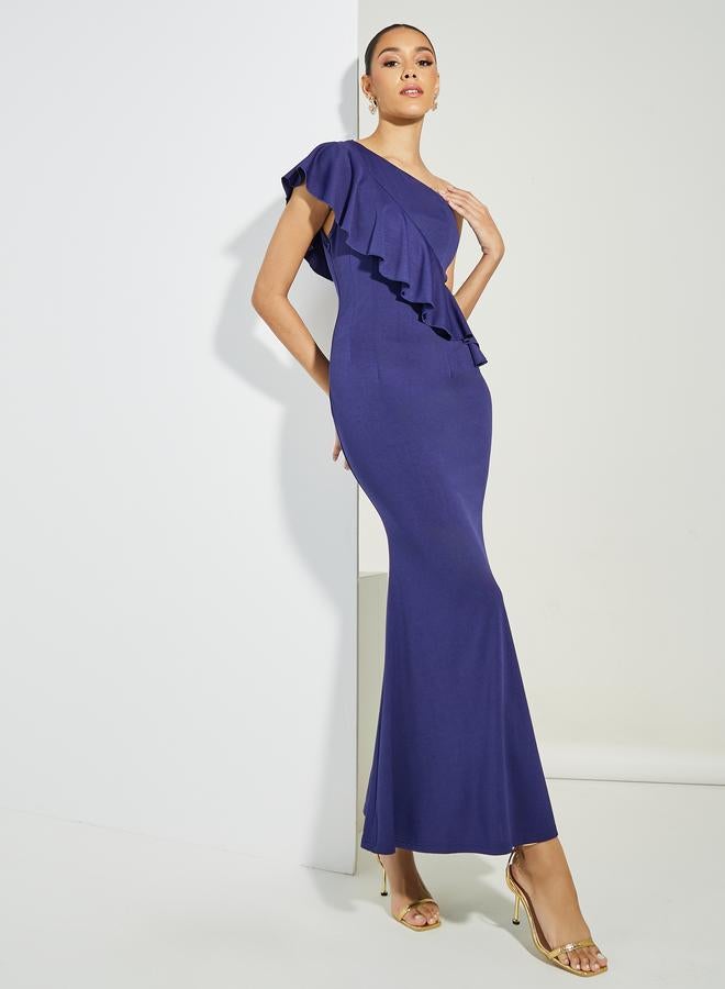 Styli Ruffled One Shoulder Neck Mermaid Cut Maxi Dress  - Image 1