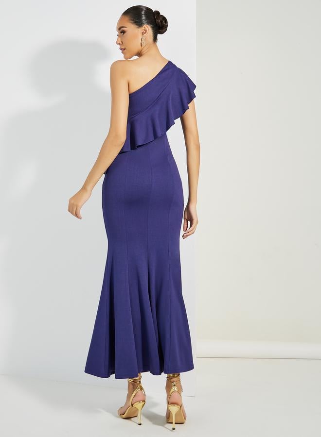 Styli Ruffled One Shoulder Neck Mermaid Cut Maxi Dress  - Image 4