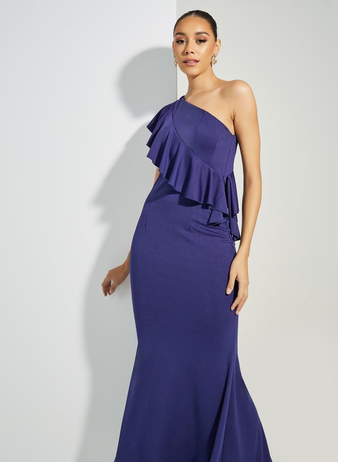 Styli Ruffled One Shoulder Neck Mermaid Cut Maxi Dress  - Image 2