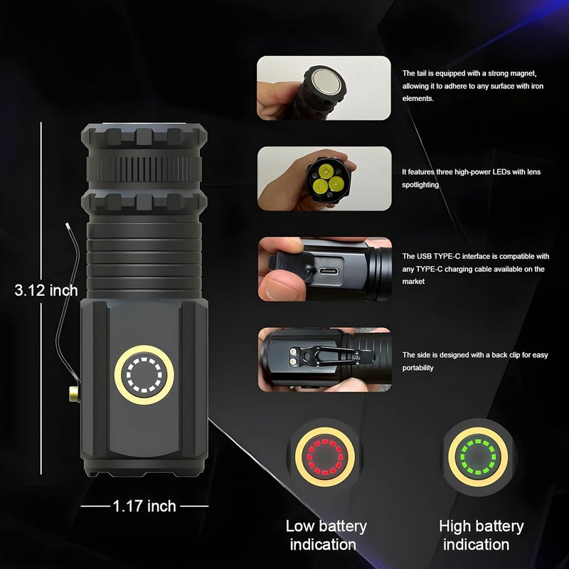Feelon مصباح فیلون 10000 لومن 4 أوضاع مصابيح فلاش قابلة للشحن مقاومة للماء مصباح جيب مع مشبك مصباح مغناطيسي للتخييم والمشي والطوارئ مع بطاريتين - Image 5