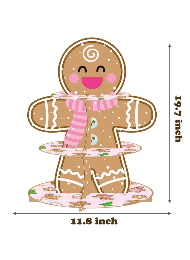 umoni Christmas Gingerbread Man Cupcake Stand 3-Tier Gingerbread Theme Party Cupcake Dessert Tower Xmas Gingerbread Man Cupcake Holder Decorations for Winter Xmas Holiday Party Supplies - Image 3