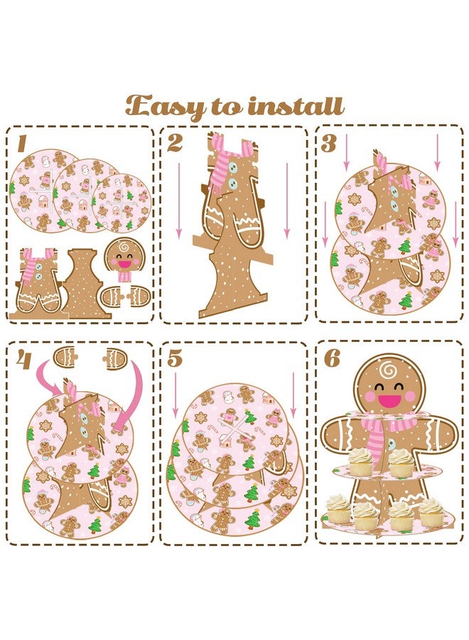 umoni Christmas Gingerbread Man Cupcake Stand 3-Tier Gingerbread Theme Party Cupcake Dessert Tower Xmas Gingerbread Man Cupcake Holder Decorations for Winter Xmas Holiday Party Supplies - Image 2