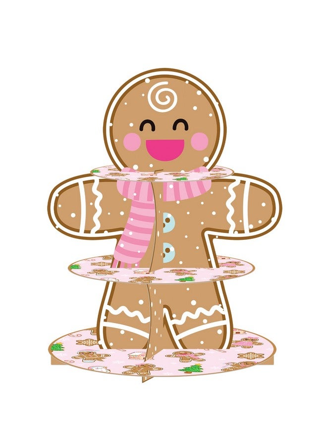 umoni Christmas Gingerbread Man Cupcake Stand 3-Tier Gingerbread Theme Party Cupcake Dessert Tower Xmas Gingerbread Man Cupcake Holder Decorations for Winter Xmas Holiday Party Supplies - Image 1
