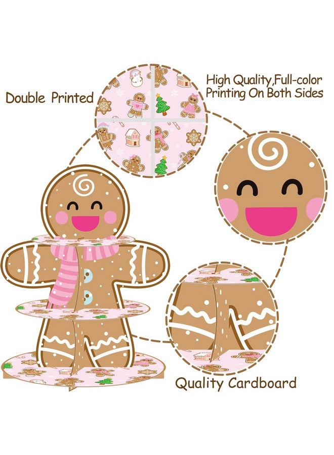 umoni Christmas Gingerbread Man Cupcake Stand 3-Tier Gingerbread Theme Party Cupcake Dessert Tower Xmas Gingerbread Man Cupcake Holder Decorations for Winter Xmas Holiday Party Supplies - Image 5