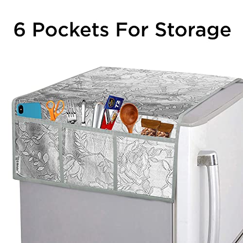 E-Retailer® Exclusive 2-Layered Rexine Combo Set of Appliances Cover (1 Pc. of Fridge Top Cover, 1 Pc. of Microwave Oven Top Cover) (Color-Gray, Design-Floral, Set Contains-2-Pcs.) - Image 3