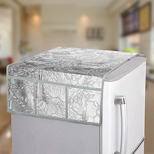 E-Retailer® Exclusive 2-Layered Rexine Combo Set of Appliances Cover (1 Pc. of Fridge Top Cover, 1 Pc. of Microwave Oven Top Cover) (Color-Gray, Design-Floral, Set Contains-2-Pcs.) - Image 2