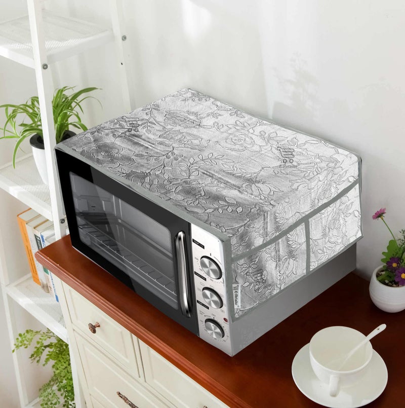 E-Retailer® Exclusive 2-Layered Rexine Combo Set of Appliances Cover (1 Pc. of Fridge Top Cover, 1 Pc. of Microwave Oven Top Cover) (Color-Gray, Design-Floral, Set Contains-2-Pcs.) - Image 5
