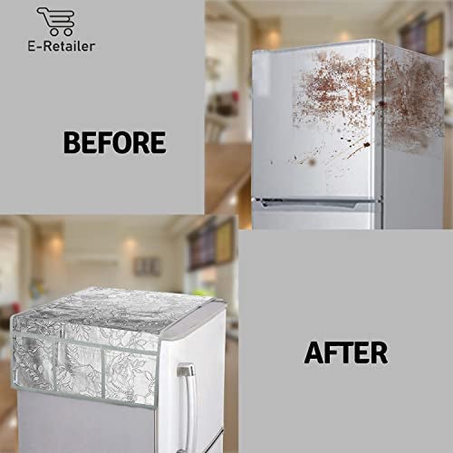 E-Retailer® Exclusive 2-Layered Rexine Combo Set of Appliances Cover (1 Pc. of Fridge Top Cover, 1 Pc. of Microwave Oven Top Cover) (Color-Gray, Design-Floral, Set Contains-2-Pcs.) - Image 4