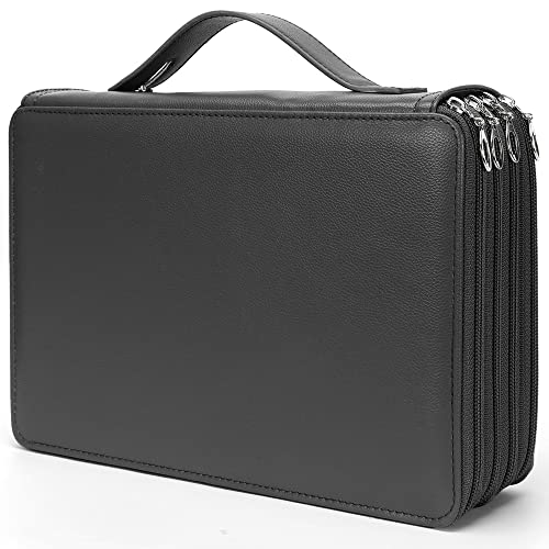 Vomgomfom Colored Pencil Case - 200 Slot Pencil Holder with Zipper Closure Deluxe PU Leather Large Capacity Case for Watercolor Pens or Markers, Artist Organizer (Black) - Image 1