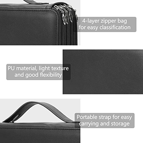 Vomgomfom Colored Pencil Case - 200 Slot Pencil Holder with Zipper Closure Deluxe PU Leather Large Capacity Case for Watercolor Pens or Markers, Artist Organizer (Black) - Image 3