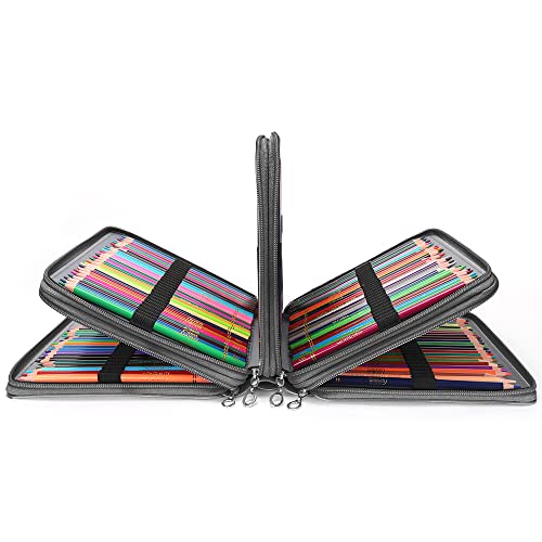 Vomgomfom Colored Pencil Case - 200 Slot Pencil Holder with Zipper Closure Deluxe PU Leather Large Capacity Case for Watercolor Pens or Markers, Artist Organizer (Black) - Image 5