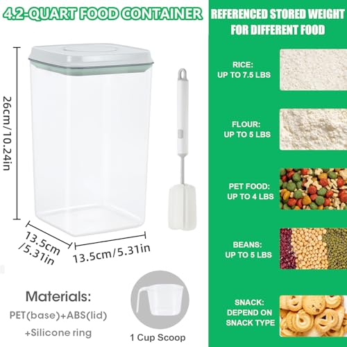 TBMAXS Airtight Flour Rice Storage Container with Pop-up Lid - 4.2 Qt Crystal-Clear Plastic Spaghetti Container, Tall and Slim Food Storage Bin Fit for Kitchen Pantry Organization - Image 3