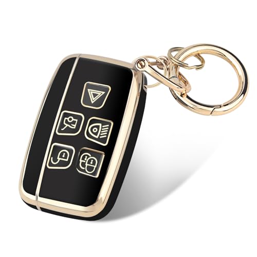 FT FUNTOR Key Fob Cover for Range Rover5 Buttons TPU for Land Rover Key Fob Cover with Golden EdgeCompatible with Land Rover LR4 Range Rover Sport Evoque Jaguar XJ Fpace BBlack - Image 1