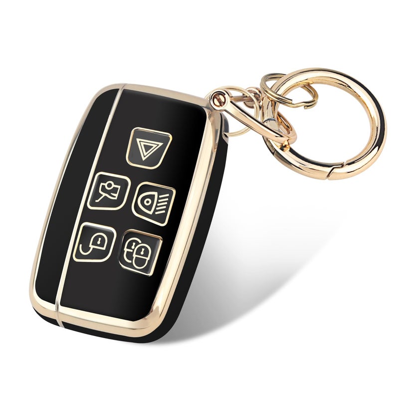 FT FUNTOR Key Fob Cover for Range Rover5 Buttons TPU for Land Rover Key Fob Cover with Golden EdgeCompatible with Land Rover LR4 Range Rover Sport Evoque Jaguar XJ Fpace BBlack - Image 3