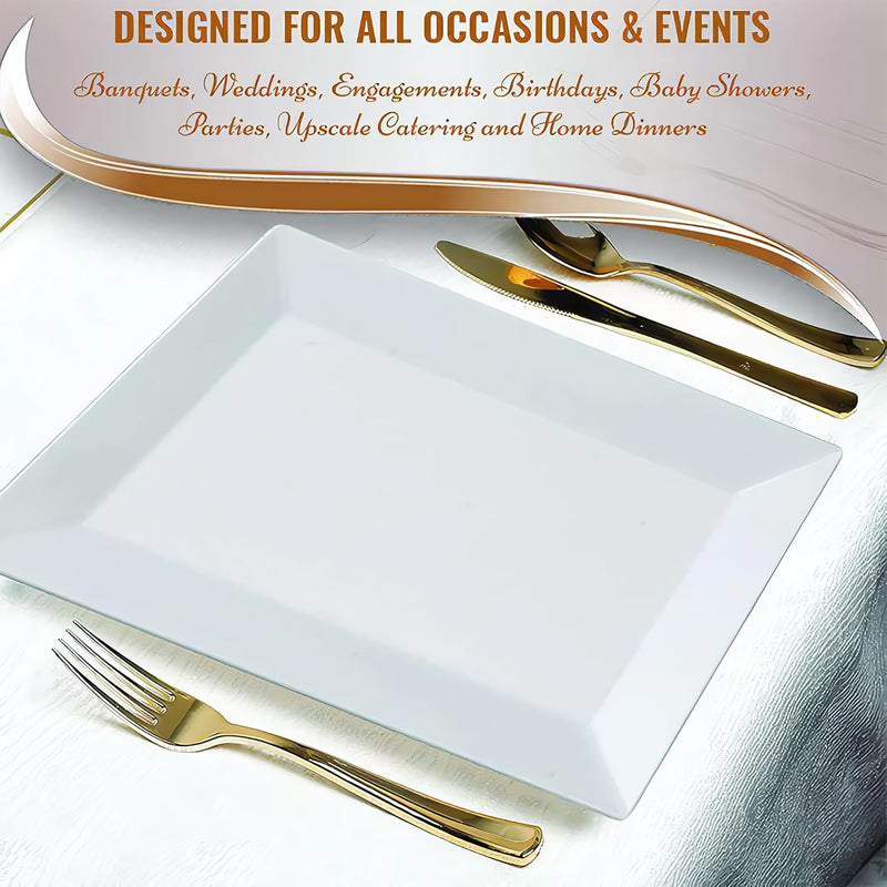 kaya Elegant Rectangular White Plastic Dessert Plates (5.5" x 8.5") - Pack of 10 - Perfect for Weddings, Birthdays & Home Use - Image 2