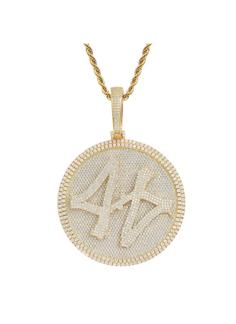 Generic Trendy Mens Hip Hop Pendant Necklace 44 Rotatable Large Spinning Wheel Pendant Heavy Industry Micro Inlaid Zirconia Solid Gold +5mm * 60cm stainless steel twist chain 