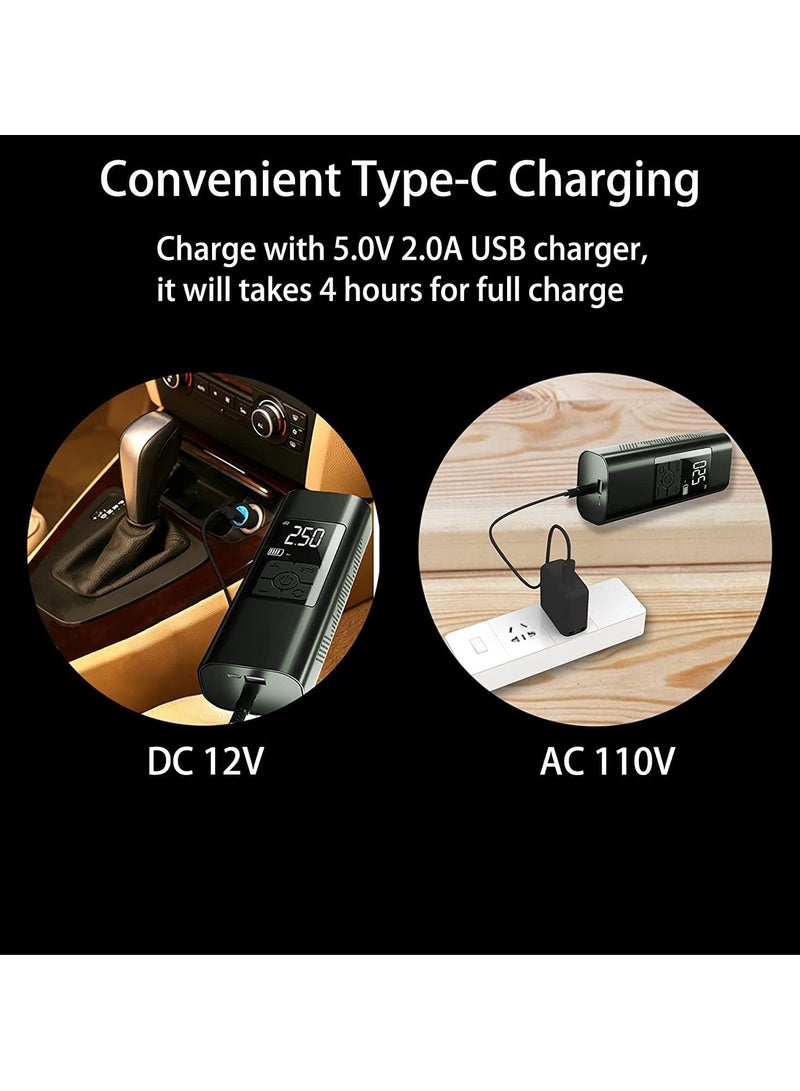 Zikra Portable Tire Inflator, Electric Air Compressor, 150PSI Tire Inflator Pump with 6000mA Battery, Smart Tire Inflation Pump with LCD Screen/Auto-Off/Emergency LED Light for Vehicle/Bikes/Balls - Image 4