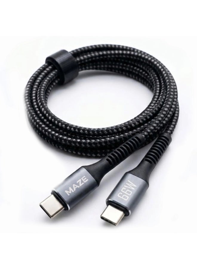 ميذ كابل USB-C إلى USB-C للشحن السريع بقوة 66 واط – يدعم تقنية الشحن السريع (PD) ونقل البيانات بسرعة 480 ميجابت في الثانية، يتميز بهيكل متين مجدول من النايلون ومقاوم للانحناء، بطول 1 متر، ومتوافق مع الهواتف الذكية والأجهزة اللوحية وأجهزة الكمبيوتر المحمولة. - Image 1
