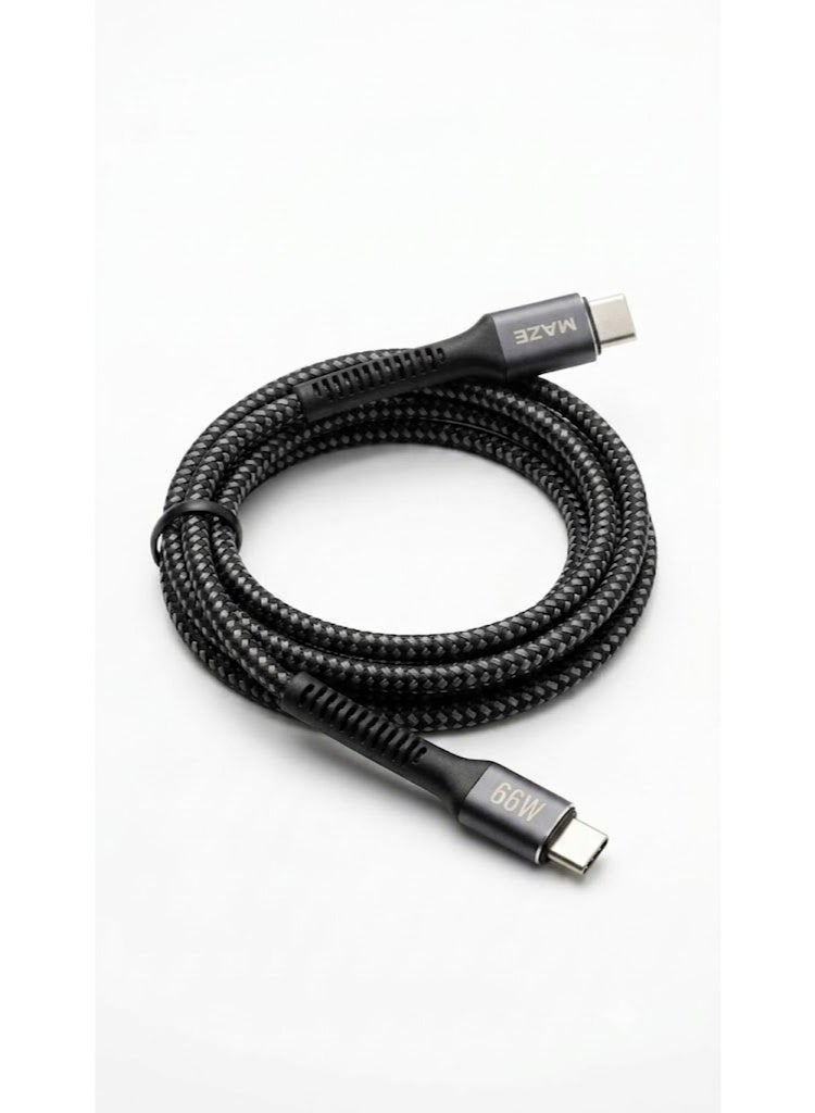 ميذ كابل USB-C إلى USB-C للشحن السريع بقوة 66 واط – يدعم تقنية الشحن السريع (PD) ونقل البيانات بسرعة 480 ميجابت في الثانية، يتميز بهيكل متين مجدول من النايلون ومقاوم للانحناء، بطول 1 متر، ومتوافق مع الهواتف الذكية والأجهزة اللوحية وأجهزة الكمبيوتر المحمولة. - Image 3