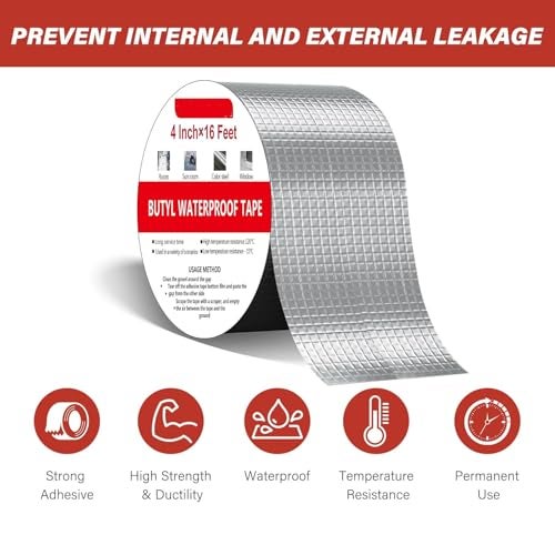 SWAMINE Super Strong Adhesive Waterproof tape Permanent Repair Aluminum Butyl Roof Water Leakage Solution Rubber Foil Suitable for Leak,surface Crack, Window Sill Gap,Sealing,Tank 4 Inch (10CM*5M (Pack Of 1) - Image 2