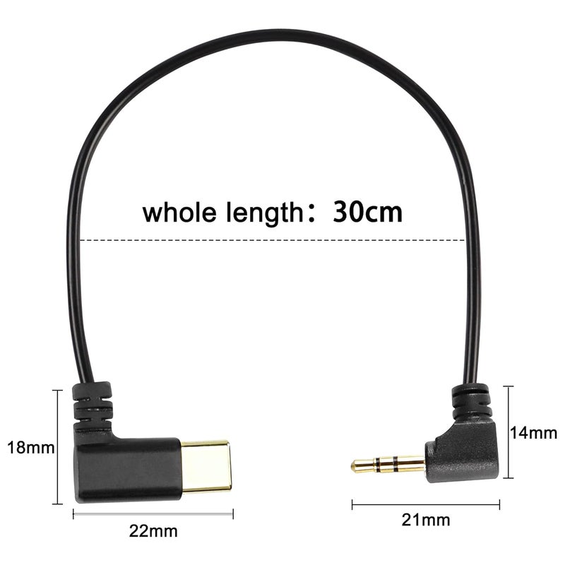 XMSJSIY Type C to 2.5mm Audio Cable USB C Male to 2.5mm TRS 3 Pole Male AUX 90 Degree Right Angle Headphone Jack Replacement Extension Cable Gold Connector Plated- 29cm/11inch 2Pcs - Image 2