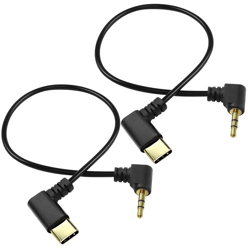 XMSJSIY Type C to 2.5mm Audio Cable USB C Male to 2.5mm TRS 3 Pole Male AUX 90 Degree Right Angle Headphone Jack Replacement Extension Cable Gold Connector Plated- 29cm/11inch 2Pcs - Image 1